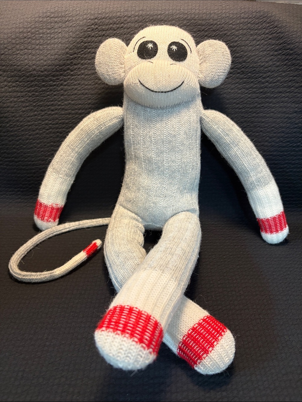 Grey & Cream Sock Monkey Plush Toy. Handmade by Tori’s Treasures in NB